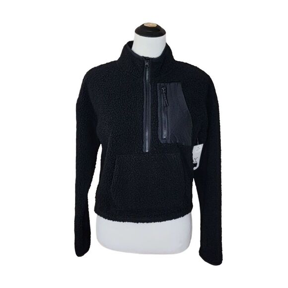 Xersion Tops - NWT Xersion Faux Fur Black Half Zip Sweatshirt Size X-Small